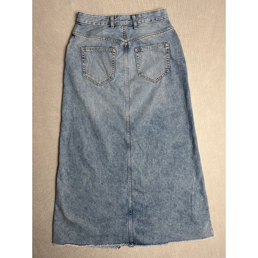 Pilcro Anthropologie Denim Maxi Skirt Light Wash Raw Hem Front Slit Size 10 - Picture 2 of 7